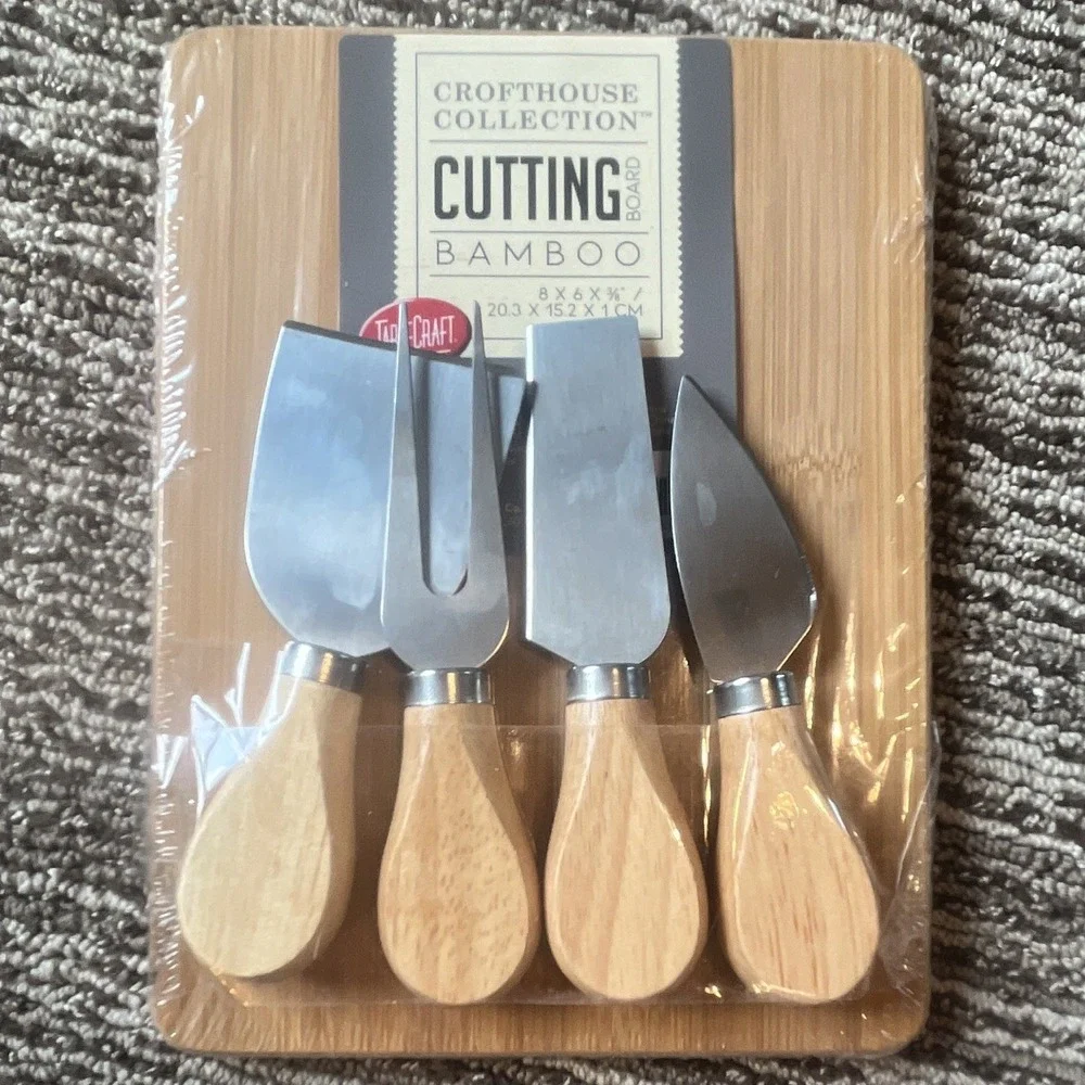 CroftHouse Collection Bamboo Mini Cutting Board Set w/ 4 Tools 8x6 in